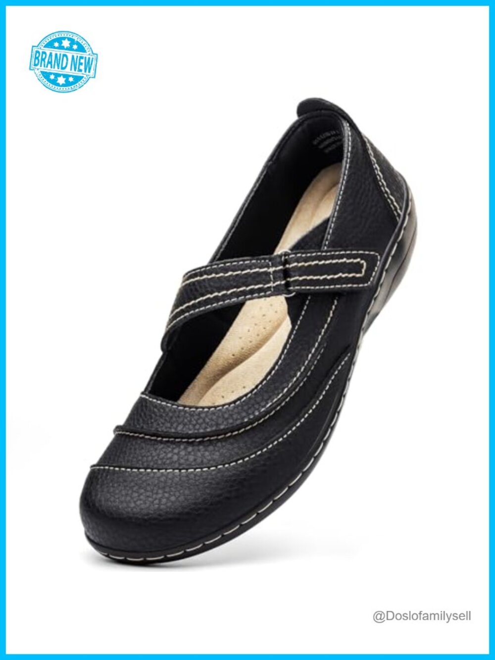 Women's Leather Mary Jane Flats Lightweight Comfort Work Office Shoes